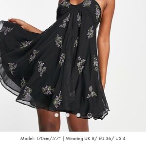 ASOS Black Strapless Dress with Floral Embroidery